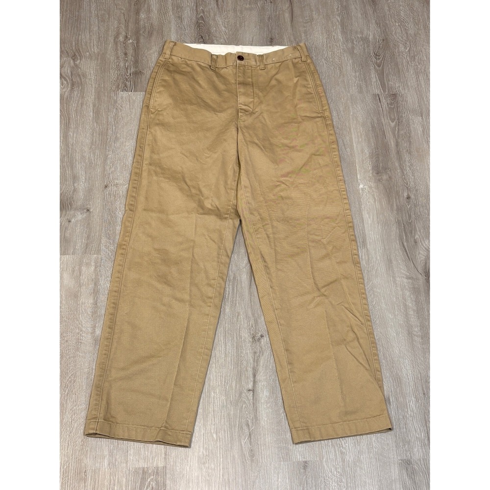 Uniqlo Women Khaki Wide Leg Chino Pants 100% Cotton Tan Trousers 30 Inch Waist